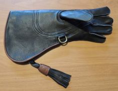 BLACK COWHIDE 15 INCH LONG FULL CUFF GLOVE THREE LAYERS. LEFT HAND