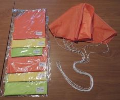 A SPARE PARACHUTES TWO SIZES AND THREE COLORS TO CHOOSE FROM