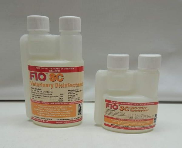 F10 SC Veterinary Disinfectant- 100ml or 200ml and 1 liter size available now.