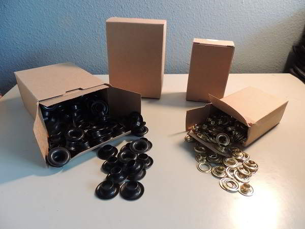 GROMMETS SOLD BY THE GROSS BOX 144 SETS PER BOX, BRASS OR BLACK