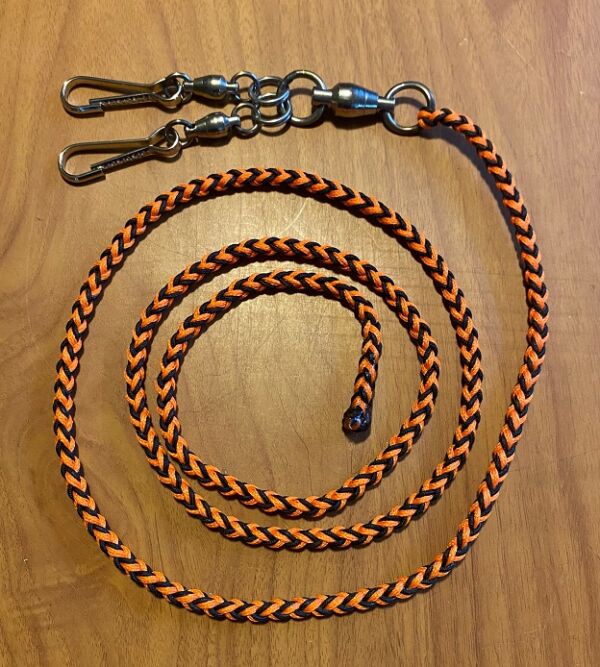 Braided Dacron leash with large Sampo swivel and two heavy duty snaps 4ft long