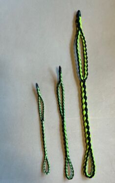 NEW EIGHT STRAND ROUND BRAIDED JESS EXTENDERS IN THREE SIZES, COLOR IS  BLACK AND ORANGE. - Mike's Falconry Supplies