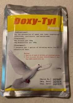 Doxy/Tylan (100 gram packs of powder. Used to combat respiratory and related diseases.