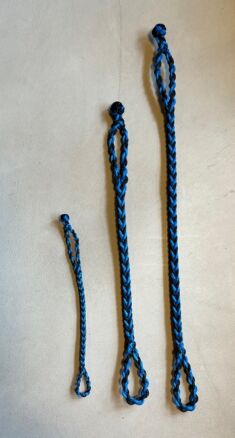 EIGHT STRAND SQUARE BRAIDED JESS EXTENDERS IN THREE SIZES - Black and Blue color.
